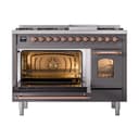 Nostalgie II 48 UP48FNMPMGP Freestanding Dual Fuel Range with 8 Sealed Burners with Griddle Double Oven with Triple Glass Door with Copper knobs view 4