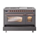 Nostalgie II 48 UP48FNMPMGP Freestanding Dual Fuel Range with 8 Sealed Burners with Griddle Double Oven with Triple Glass Door with Copper knobs view 6
