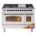 Nostalgie II 48 UP48FNMPRAB Freestanding Dual Fuel Range with 8 Sealed Burners with Griddle Double Oven with Triple Glass Door with Bronze knobs view 1