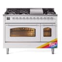 Nostalgie II 48 UP48FNMPRAC Freestanding Dual Fuel Range with 8 Sealed Burners with Griddle Double Oven with Triple Glass Door with Chrome knobs view 1