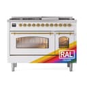 Nostalgie II 48 UP48FNMPRAG Freestanding Dual Fuel Range with 8 Sealed Burners with Griddle Double Oven with Triple Glass Door with Brass knobs view 3