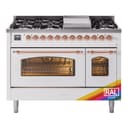 Nostalgie II 48 UP48FNMPRAP Freestanding Dual Fuel Range with 8 Sealed Burners with Griddle Double Oven with Triple Glass Door with Copper knobs view 1