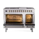 Nostalgie II 48 UP48FNMPSSB Freestanding Dual Fuel Range with 8 Sealed Burners with Griddle Double Oven with Triple Glass Door with Bronze knobs view 3
