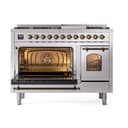 Nostalgie II 48 UP48FNMPSSB Freestanding Dual Fuel Range with 8 Sealed Burners with Griddle Double Oven with Triple Glass Door with Bronze knobs view 4
