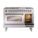 Nostalgie II 48 UP48FNMPSSB Freestanding Dual Fuel Range with 8 Sealed Burners with Griddle Double Oven with Triple Glass Door with Bronze knobs view 5