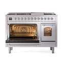 Nostalgie II 48 UP48FNMPSSC Freestanding Dual Fuel Range with 8 Sealed Burners with Griddle Double Oven with Triple Glass Door with Chrome knobs view 4
