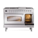 Nostalgie II 48 UP48FNMPSSC Freestanding Dual Fuel Range with 8 Sealed Burners with Griddle Double Oven with Triple Glass Door with Chrome knobs view 5