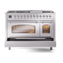 Nostalgie II 48 UP48FNMPSSC Freestanding Dual Fuel Range with 8 Sealed Burners with Griddle Double Oven with Triple Glass Door with Chrome knobs view 6