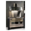 Nostalgie II 48 UP48FNMPSSG Freestanding Dual Fuel Range with 8 Sealed Burners with Griddle Double Oven with Triple Glass Door with Brass knobs view 2