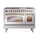 Nostalgie II 48 UP48FNMPSSG Freestanding Dual Fuel Range with 8 Sealed Burners with Griddle Double Oven with Triple Glass Door with Brass knobs view 3