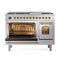 Nostalgie II 48 UP48FNMPSSG Freestanding Dual Fuel Range with 8 Sealed Burners with Griddle Double Oven with Triple Glass Door with Brass knobs view 5