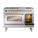 Nostalgie II 48 UP48FNMPSSG Freestanding Dual Fuel Range with 8 Sealed Burners with Griddle Double Oven with Triple Glass Door with Brass knobs view 6
