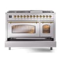 Nostalgie II 48 UP48FNMPSSG Freestanding Dual Fuel Range with 8 Sealed Burners with Griddle Double Oven with Triple Glass Door with Brass knobs view 7