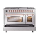 Nostalgie II 48 UP48FNMPSSP Freestanding Dual Fuel Range with 8 Sealed Burners with Griddle Double Oven with Triple Glass Door with Copper knobs view 6