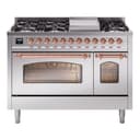 Nostalgie II 48 UP48FNMPSSP Freestanding Dual Fuel Range with 8 Sealed Burners with Griddle Double Oven with Triple Glass Door with Copper knobs view 1