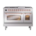 Nostalgie II 48 UP48FNMPSSP Freestanding Dual Fuel Range with 8 Sealed Burners with Griddle Double Oven with Triple Glass Door with Copper knobs view 2