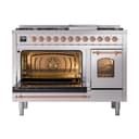 Nostalgie II 48 UP48FNMPSSP Freestanding Dual Fuel Range with 8 Sealed Burners with Griddle Double Oven with Triple Glass Door with Copper knobs view 4