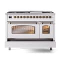 Nostalgie II 48 UP48FNMPWHB Freestanding Dual Fuel Range with 8 Sealed Burners with Griddle Double Oven with Triple Glass Door with Bronze knobs view 6