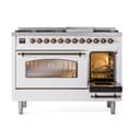 Nostalgie II 48 UP48FNMPWHB Freestanding Dual Fuel Range with 8 Sealed Burners with Griddle Double Oven with Triple Glass Door with Bronze knobs view 5