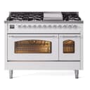 Nostalgie II Series 48 inch Freestanding Dual Fuel Range with Natural Gas, 8 Sealed Burners, Double Ovens, 5.02 cu. ft. Total Oven Capacity, Griddle, Convection Oven, Continuous Grates, Viewing Window, Storage Drawer, with Chrome Trim view 1