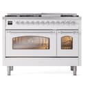 Nostalgie II 48 UP48FNMPWHC Freestanding Dual Fuel Range with 8 Sealed Burners with Griddle Double Oven with Triple Glass Door with Chrome knobs view 2
