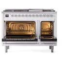 Nostalgie II 48 UP48FNMPWHC Freestanding Dual Fuel Range with 8 Sealed Burners with Griddle Double Oven with Triple Glass Door with Chrome knobs view 3