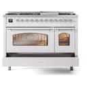 Nostalgie II 48 UP48FNMPWHC Freestanding Dual Fuel Range with 8 Sealed Burners with Griddle Double Oven with Triple Glass Door with Chrome knobs view 6