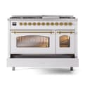 Nostalgie II 48 UP48FNMPWHG Freestanding Dual Fuel Range with 8 Sealed Burners with Griddle Double Oven with Triple Glass Door with Brass knobs view 6