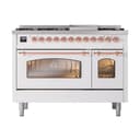 Nostalgie II 48 UP48FNMPWHP Freestanding Dual Fuel Range with 8 Sealed Burners with Griddle Double Oven with Triple Glass Door with Copper knobs view 2