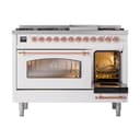Nostalgie II 48 UP48FNMPWHP Freestanding Dual Fuel Range with 8 Sealed Burners with Griddle Double Oven with Triple Glass Door with Copper knobs view 5