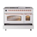 Nostalgie II 48 UP48FNMPWHP Freestanding Dual Fuel Range with 8 Sealed Burners with Griddle Double Oven with Triple Glass Door with Copper knobs view 6