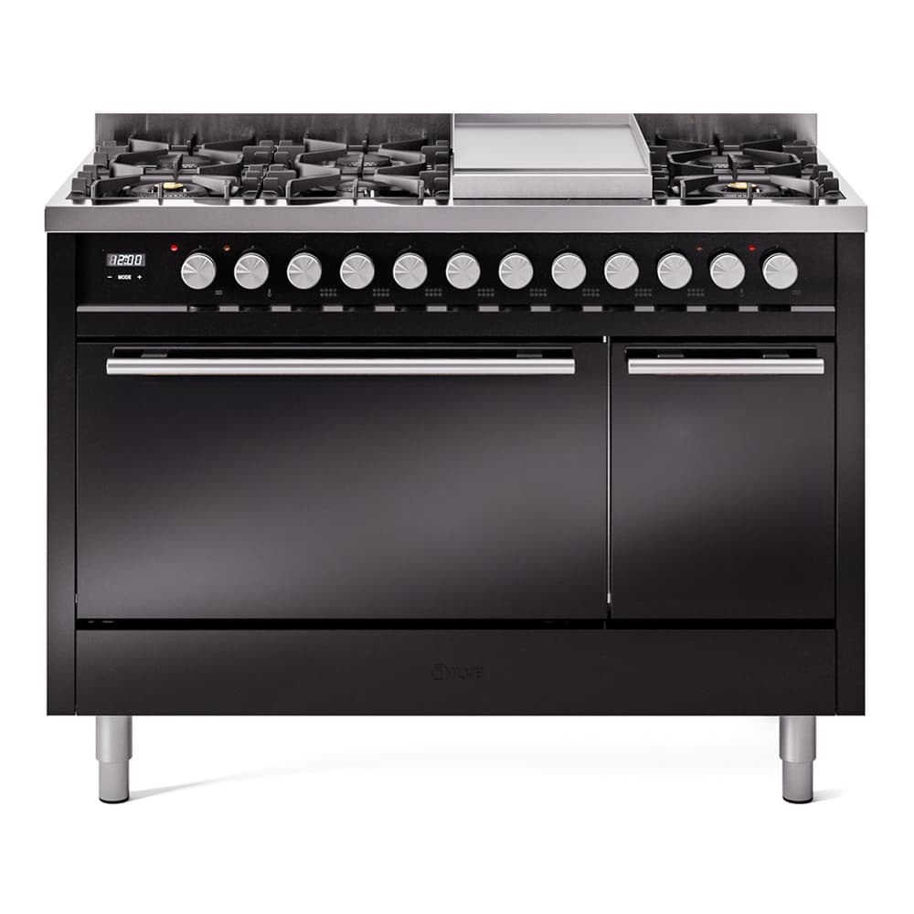 Professional Plus II 48 UP48FQMPBK Freestanding Dual Fuel Range with 8 Sealed Burners with Griddle Double Oven with Solid Door with Stainless Steel knobs