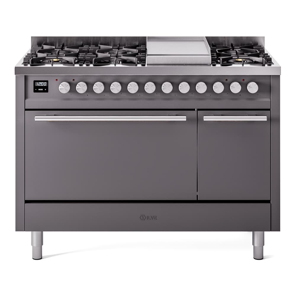 Professional Plus II 48 UP48FQMPMG Freestanding Dual Fuel Range with 8 Sealed Burners with Griddle Double Oven with Solid Door with Stainless Steel knobs