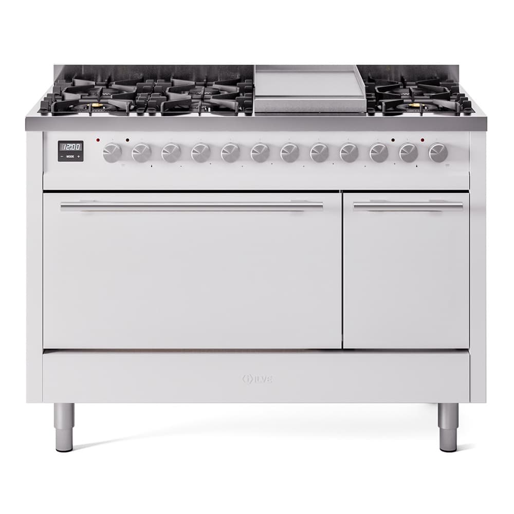 Professional Plus II 48 UP48FQMPWH Freestanding Dual Fuel Range with 8 Sealed Burners with Griddle Double Oven with Solid Door with Stainless Steel knobs
