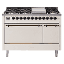 Nostalgie II 48 UP48FQNMPAWB Freestanding Dual Fuel Range with 8 Sealed Burners with Griddle Double Oven with Solid Door with Bronze knobs view 1