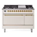 Nostalgie II 48 UP48FQNMPAWG Freestanding Dual Fuel Range with 8 Sealed Burners with Griddle Double Oven with Solid Door with Brass knobs view 1