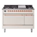 Nostalgie II 48 UP48FQNMPAWP Freestanding Dual Fuel Range with 8 Sealed Burners with Griddle Double Oven with Solid Door with Copper knobs view 1