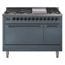 Nostalgie II 48 UP48FQNMPBGB Freestanding Dual Fuel Range with 8 Sealed Burners with Griddle Double Oven with Solid Door with Bronze knobs view 1