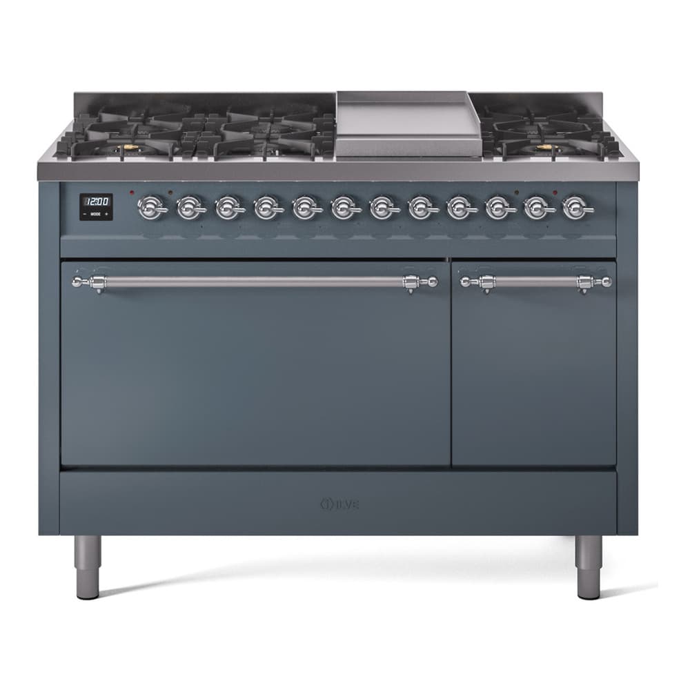 Nostalgie II 48 UP48FQNMPBGC Freestanding Dual Fuel Range with 8 Sealed Burners with Griddle Double Oven with Solid Door with Chrome knobs