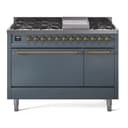 Nostalgie II 48 UP48FQNMPBGG Freestanding Dual Fuel Range with 8 Sealed Burners with Griddle Double Oven with Solid Door with Brass knobs view 1