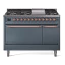 Nostalgie II 48 UP48FQNMPBGP Freestanding Dual Fuel Range with 8 Sealed Burners with Griddle Double Oven with Solid Door with Copper knobs view 1