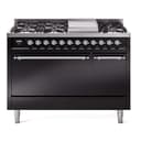 Nostalgie II 48 UP48FQNMPBKC Freestanding Dual Fuel Range with 8 Sealed Burners with Griddle Double Oven with Solid Door with Chrome knobs view 1