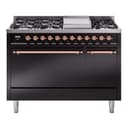 Nostalgie II 48 UP48FQNMPBKP Freestanding Dual Fuel Range with 8 Sealed Burners with Griddle Double Oven with Solid Door with Copper knobs view 1