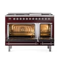 Nostalgie II 48 UP48FQNMPBUC Freestanding Dual Fuel Range with 8 Sealed Burners with Griddle Double Oven with Solid Door with Chrome knobs view 2