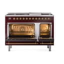 Nostalgie II 48 UP48FQNMPBUG Freestanding Dual Fuel Range with 8 Sealed Burners with Griddle Double Oven with Solid Door with Brass knobs view 2
