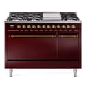 Nostalgie II 48 UP48FQNMPBUG Freestanding Dual Fuel Range with 8 Sealed Burners with Griddle Double Oven with Solid Door with Brass knobs view 1