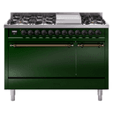 Nostalgie II 48 UP48FQNMPEGB Freestanding Dual Fuel Range with 8 Sealed Burners with Griddle Double Oven with Solid Door with Bronze knobs view 1