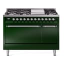 Nostalgie II 48 UP48FQNMPEGC Freestanding Dual Fuel Range with 8 Sealed Burners with Griddle Double Oven with Solid Door with Chrome knobs view 1