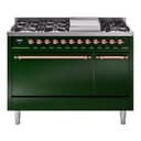 Nostalgie II 48 UP48FQNMPEGP Freestanding Dual Fuel Range with 8 Sealed Burners with Griddle Double Oven with Solid Door with Copper knobs view 1