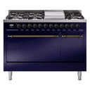 Nostalgie II 48 UP48FQNMPMBB Freestanding Dual Fuel Range with 8 Sealed Burners with Griddle Double Oven with Solid Door with Bronze knobs view 1